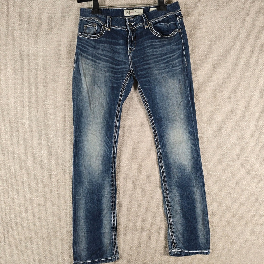 BKE Denim Culture Mens 32R Straight Leg Jeans Medium Wash Distressed Blue 32x31